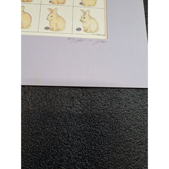 E. Halsey Signed BASKET TO RABBIT Transformation Matted Print Easter Spring 1982 - Picture 2 of 8